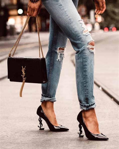 black ysl stilettos|YSL denim heels.